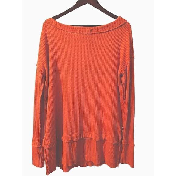 Free People North Shore Thermal Tunic Shirt Bright Coral Orange XS - Picture 2 of 6
